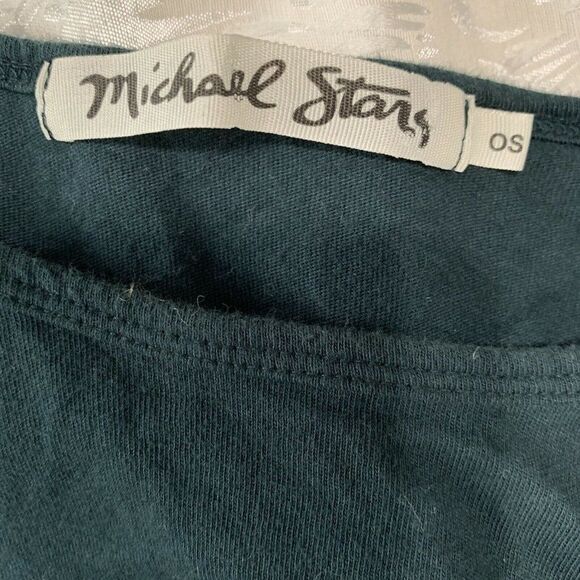 michael stars womens solid pine green long sleeve holed top t shirt - Picture 3 of 5